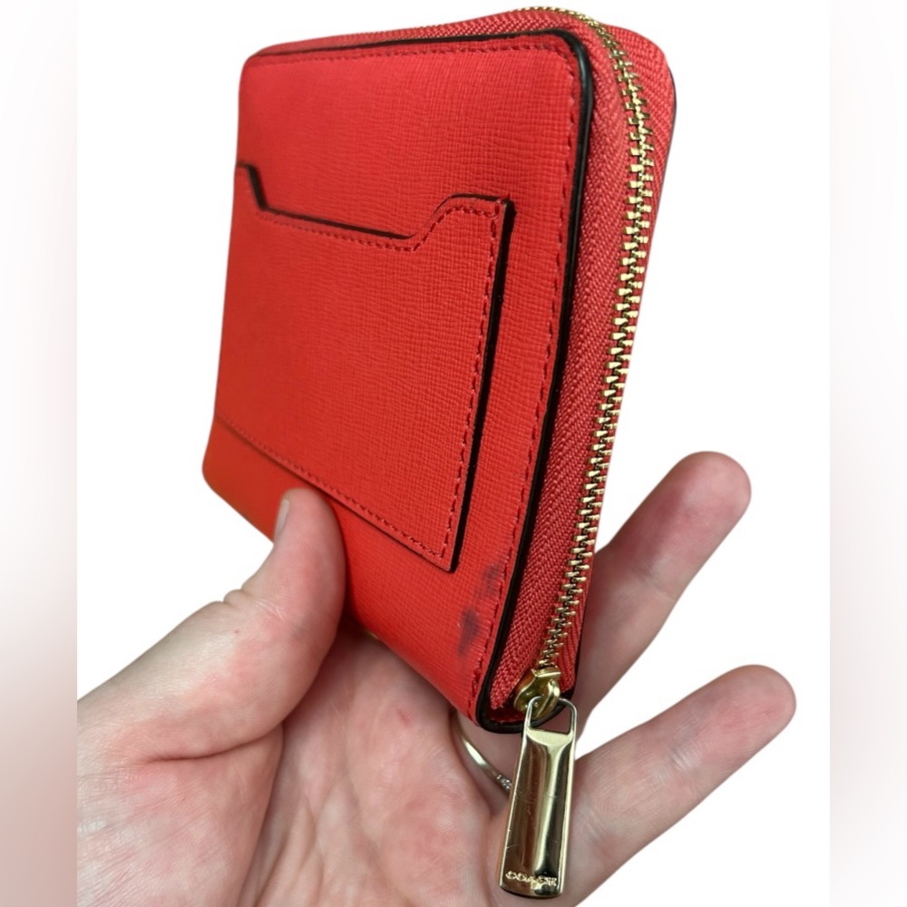 Coach Red/Coral Zip-around Leather Compact Wallet - Picture 5 of 8